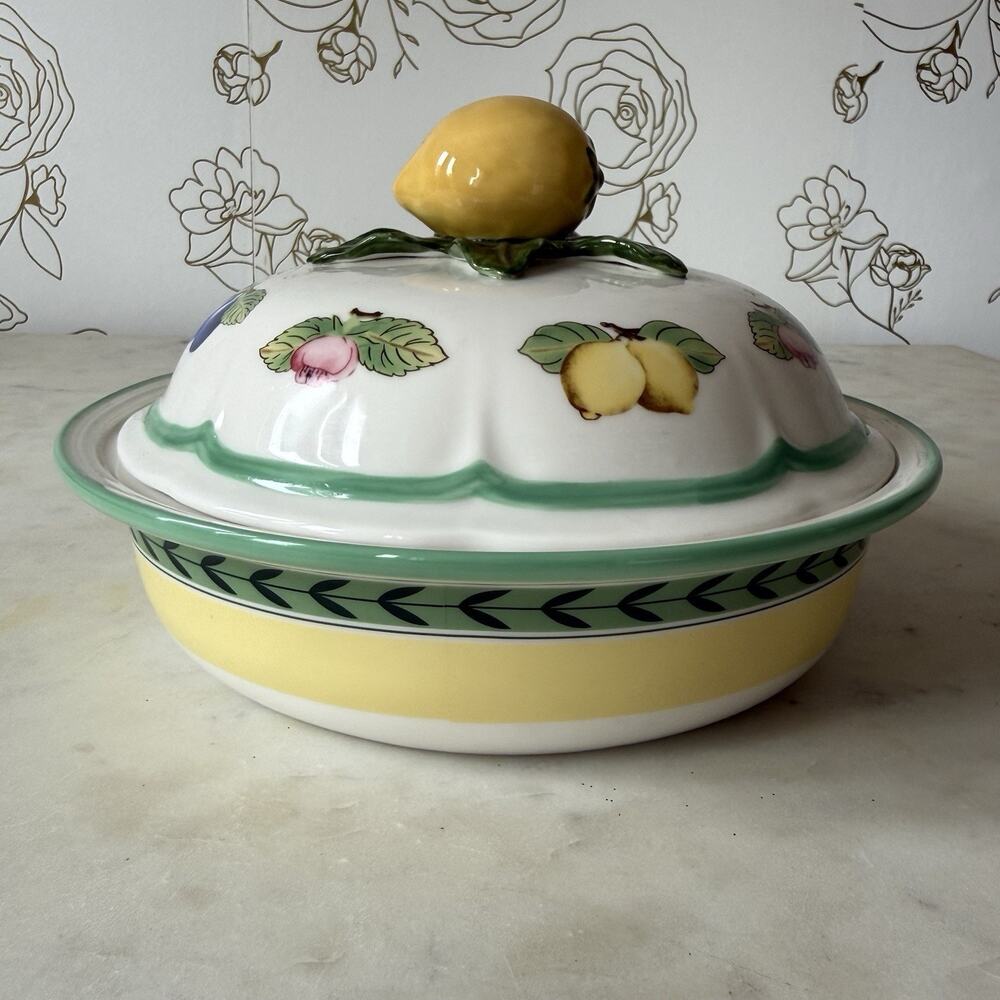 Villeroy & Boch French Garden Fleurence Covered Bowl Lemon Cottagecore Fruit